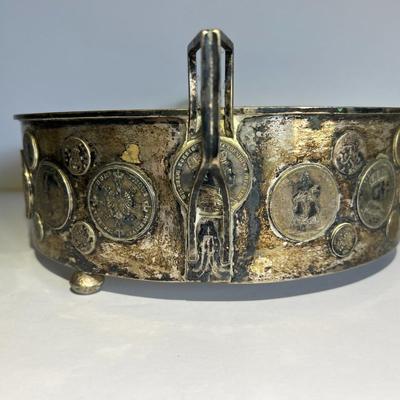 Early German States Prussian c1800's Rare Silver Coin Potholder 12.25" x 9.75" Mounted in Gilt Silver and Nicely Made.