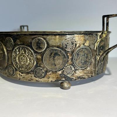 Early German States Prussian c1800's Rare Silver Coin Potholder 12.25" x 9.75" Mounted in Gilt Silver and Nicely Made.