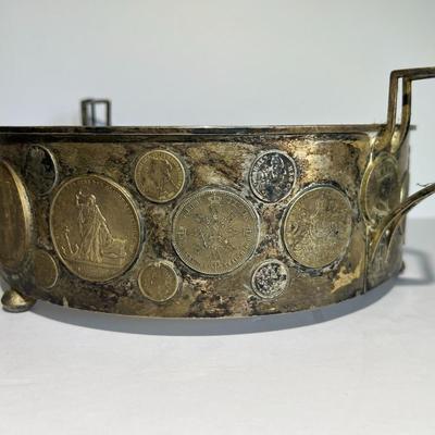 Early German States Prussian c1800's Rare Silver Coin Potholder 12.25" x 9.75" Mounted in Gilt Silver and Nicely Made.