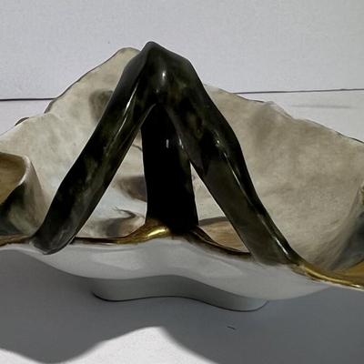 Antique R & S Germany Leaf Shaped Nut Dish w/Handle 5.25" x 4" has a Hairline Crack as Pictured.