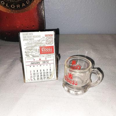 COORS ASHTRAY-KEYCHAINS-VINTAGE METAL CALENDER- MINITURE MUG MORE