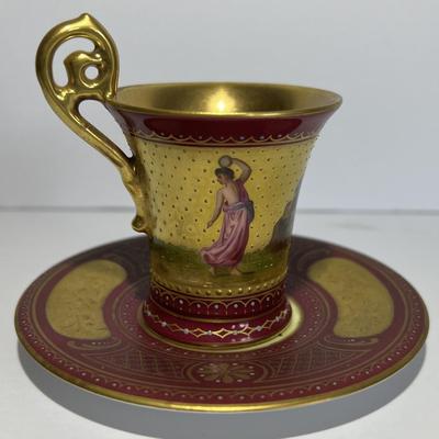 Antique RARE Royal Vienna Beehive Red/Gold Cameo Teacup & Saucer c1875 3