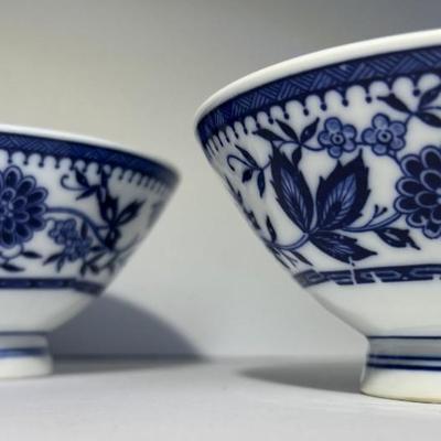 2-Vintage Asian Blue & White Rice Bowls 5" Wide as 1 Bowl has a Stress Crack as Pictured.