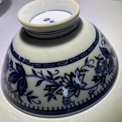 2-Vintage Asian Blue & White Rice Bowls 5" Wide as 1 Bowl has a Stress Crack as Pictured.