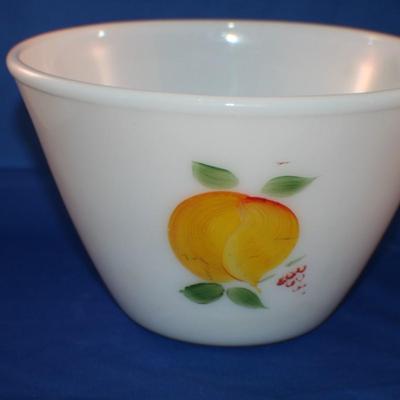 White Fire King Bowl with Fruit Pattern