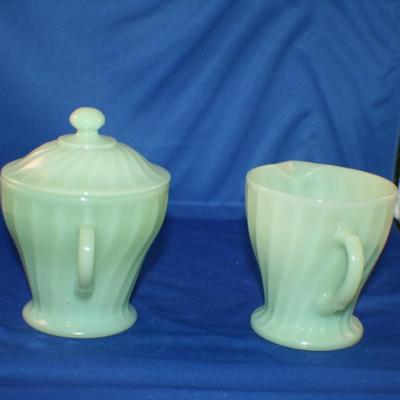 Vintage Anchor Hocking Creamer Pitcher and Covered Sugar Bowl