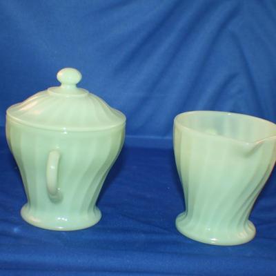 Vintage Anchor Hocking Creamer Pitcher and Covered Sugar Bowl