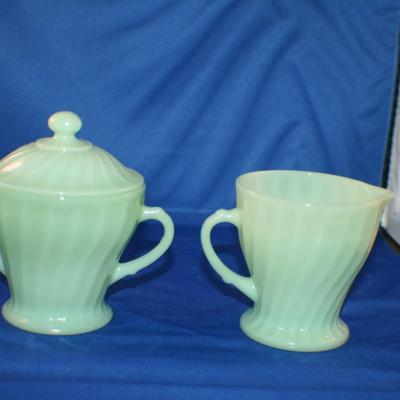 Vintage Anchor Hocking Creamer Pitcher and Covered Sugar Bowl