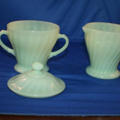 Vintage Anchor Hocking Creamer Pitcher and Covered Sugar Bowl