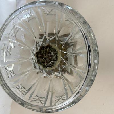 Vintage Heavy Crystal Compote, Marble & Brass Lion Bowl c. 1940-50s