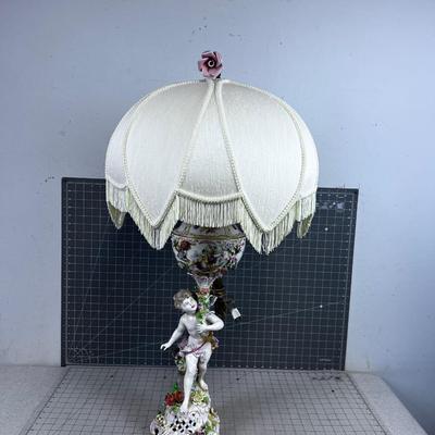 Antique Dresden or Meissen Cherub Putti Lamp