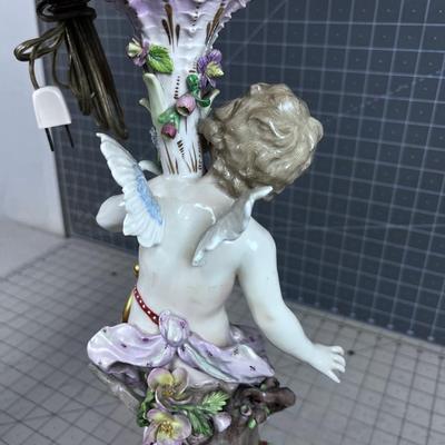 Antique Dresden or Meissen Cherub Putti Lamp