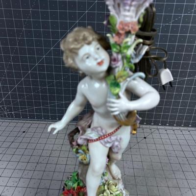 Antique Dresden or Meissen Cherub Putti Lamp