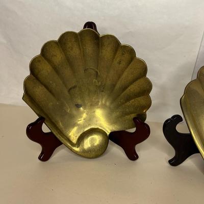 Pair of Vintage c. 1960s Indian Brass Shell Footed Dishes