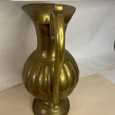Vintage Mid-Century Tall Solid Brass Pitcher with Beautiful Detail