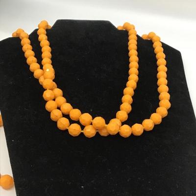 Orange extra long beaded necklace