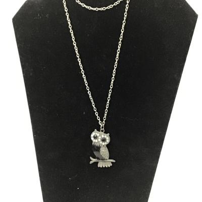 Gray and black owl necklace