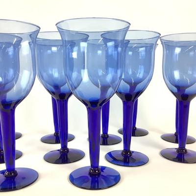 252 Set of Twelve Blue Glass Stemware Goblets 10"H