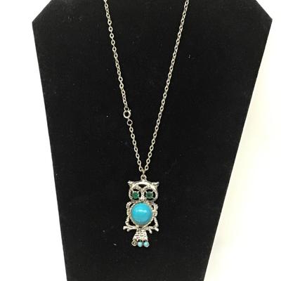 Green eyes and turquoise gem body owl necklace