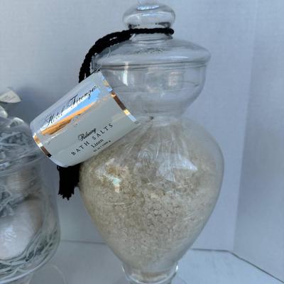 1180 Set of Three New Sealed Bath Salt Glass Apothecary Jars