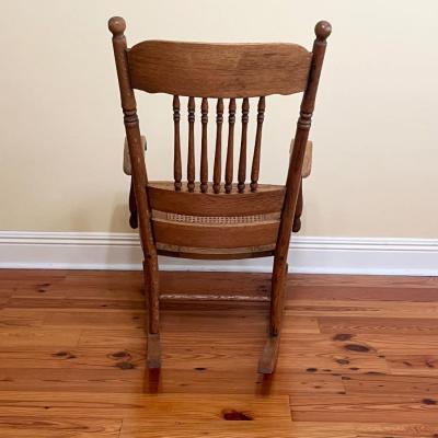 Vtg. Solid Wood Rocker With Cane Seat