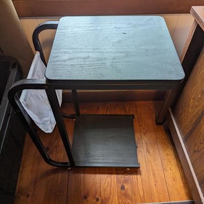 Metal Frame 'C' Shaped Side Table with Wood Finish Top