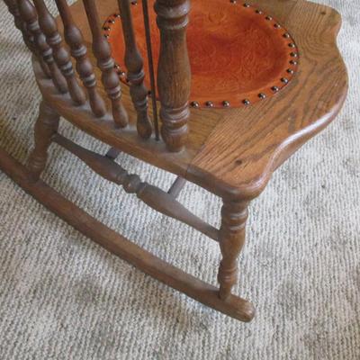 Wooden Rocker With Leather Seat Insert
