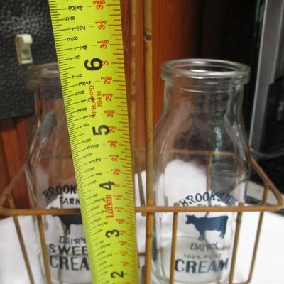 Set of Three Dairy Milk Bottles with Metal Carrier