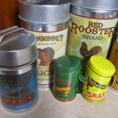 Assortment of Tin Advertising Product Canisters Kitchen Storage Containers Some Vintage