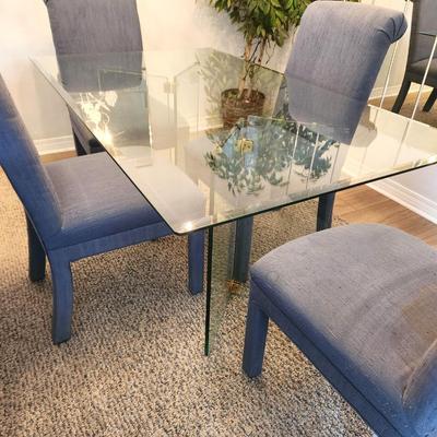 Lot #65 Contemporary (probably 80's) Glass Dining Room Table - 4 Chairs