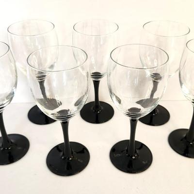 Lot #66 Lot of 7 Contemporary Wine Goblets - Black/Clear - 7.5