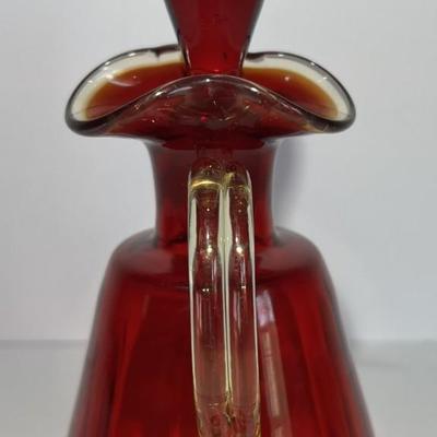 Antique/Vintage Hand-Blown Art Glass Vinegar Jar 6-3/4" Tall w/Stopper as Pictured.