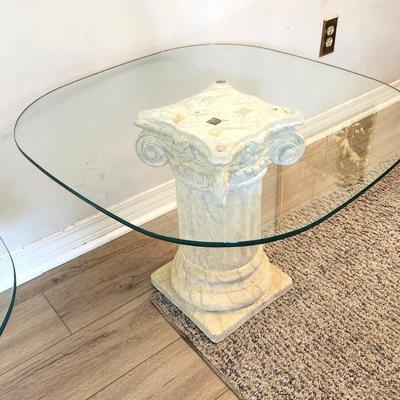 Lot #67 Pair of 80's Lamp tables - Tempered Glass on Column