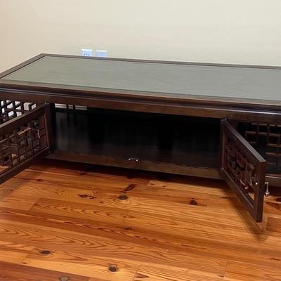 Three (3) Piece Solid Wood Asian Beveled Glass Top Coffee Table Set ~ *Read Details