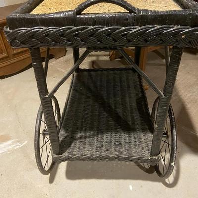 Vintage Wicker and Granite Tea Cart