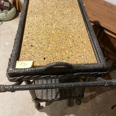 Vintage Wicker and Granite Tea Cart