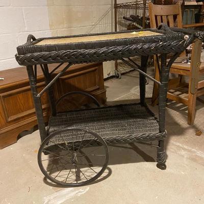 Vintage Wicker and Granite Tea Cart