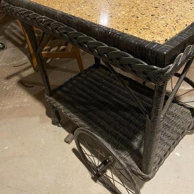 Vintage Wicker and Granite Tea Cart