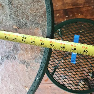 Glass Top Patio Table & 2 Wire Mesh Chairs 27" dia table