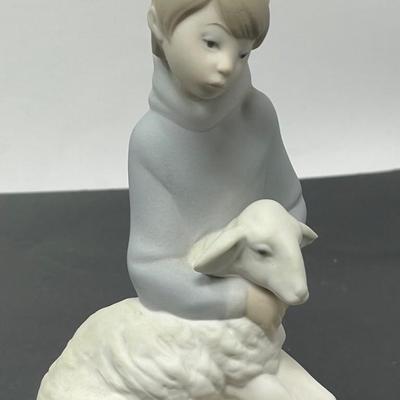 Lladro bisque SHEPHERD Girl with lamb