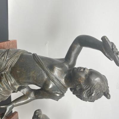 Two Vintage Cherub Bronze Statues on a Marble Stand