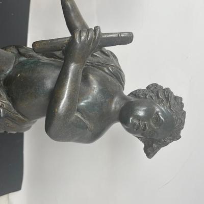 Two Vintage Cherub Bronze Statues on a Marble Stand