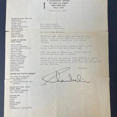 Chamberlain Brown letter ( Theatre producer ) to John Muccio dated Jan 9th 1945