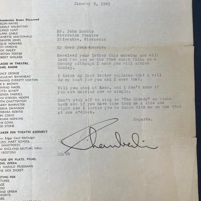 Chamberlain Brown letter ( Theatre producer ) to John Muccio dated Jan 9th 1945