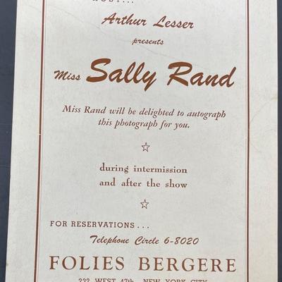 Signed Sally Rand Poster card for a show dedicated to a fan