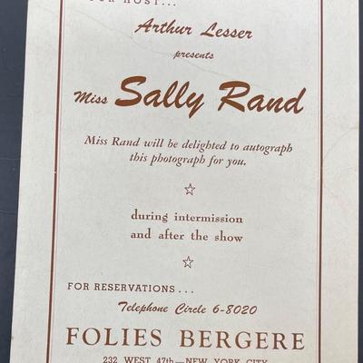 Signed Sally Rand Poster card for a show dedicated to a fan