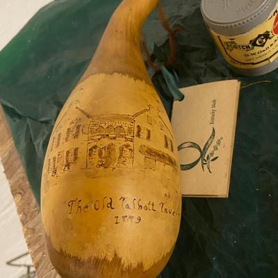 Lot of Vintage Snuff Tins and a Carved Folk Art Gourd