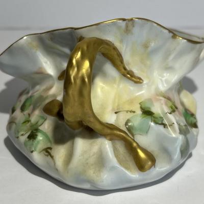 Vintage T & V Limoges France Hand Painted Porcelain Flower Bag 5" Long w/Handle as Pictured.