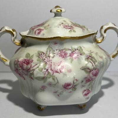 Vintage Limoges France Porcelain Sugar Bowl w/Lid 5" in Good Preowned Condition.