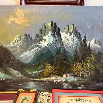 Original signed oil paintings, mirrors, card holder, magazine framed prints